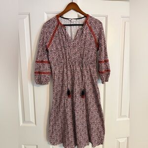 Boden Boho Lace Trim Floral Pattern Bishop Sleeve Dress, 6L